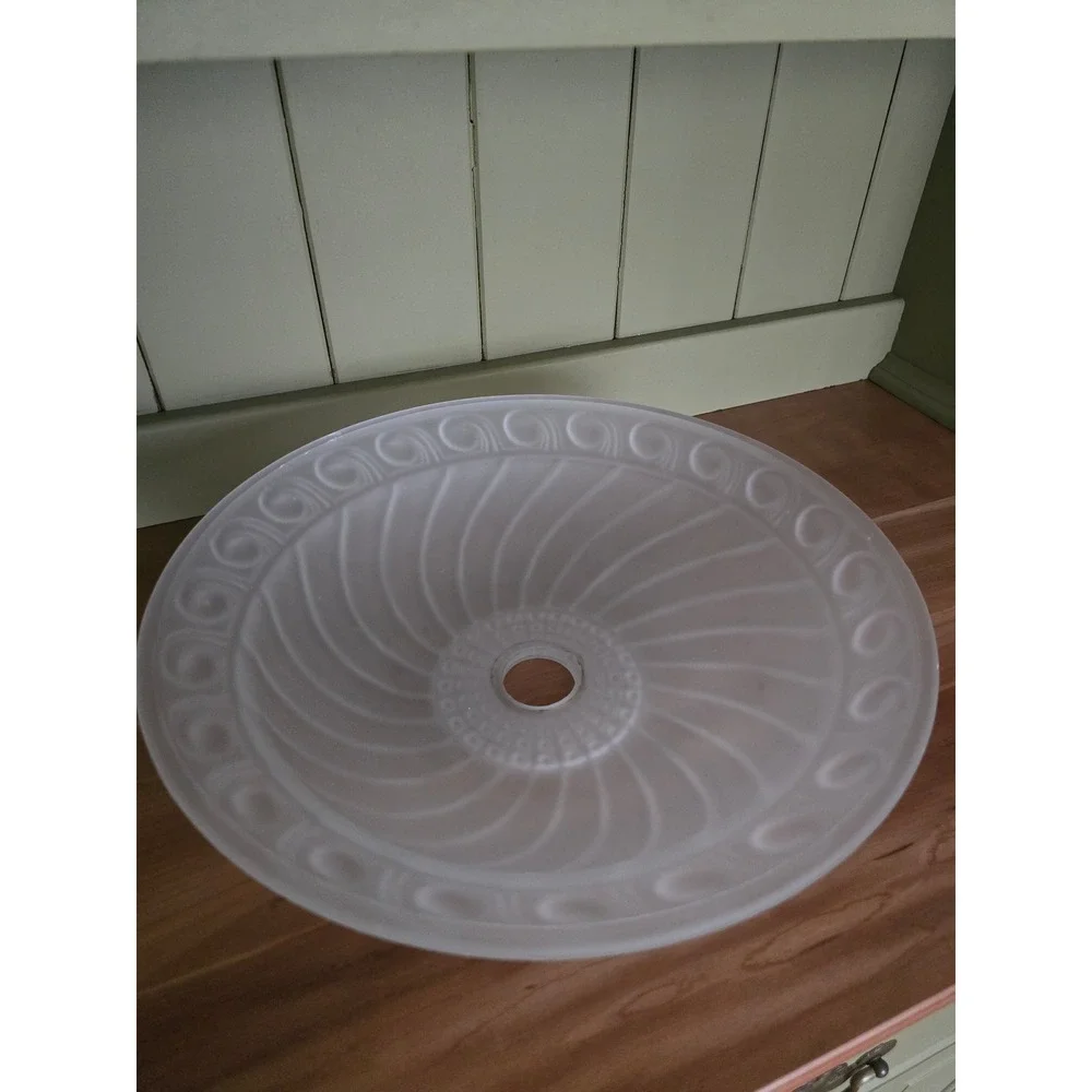 Antique 1930s Art Deco Frosted Glass Ceiling Light Shade Swirl Pattern  14.4